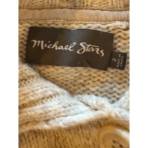 Michael Stars Ivory And Tan Heathered‎ Mock Neck Long Line Cardigan Sweater 2 - Picture 7 of 9